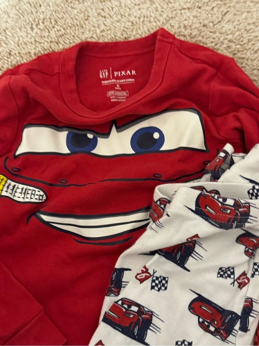 GAP Red Cars Pajama Sets with Lightning McQueen Prints